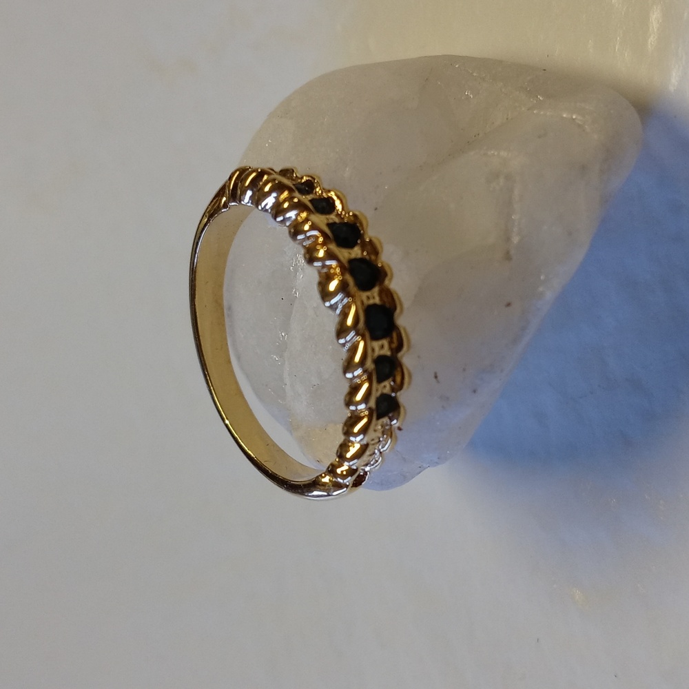 Yellow Gold Simulate, Deep Blue stone accents Unisex Ring